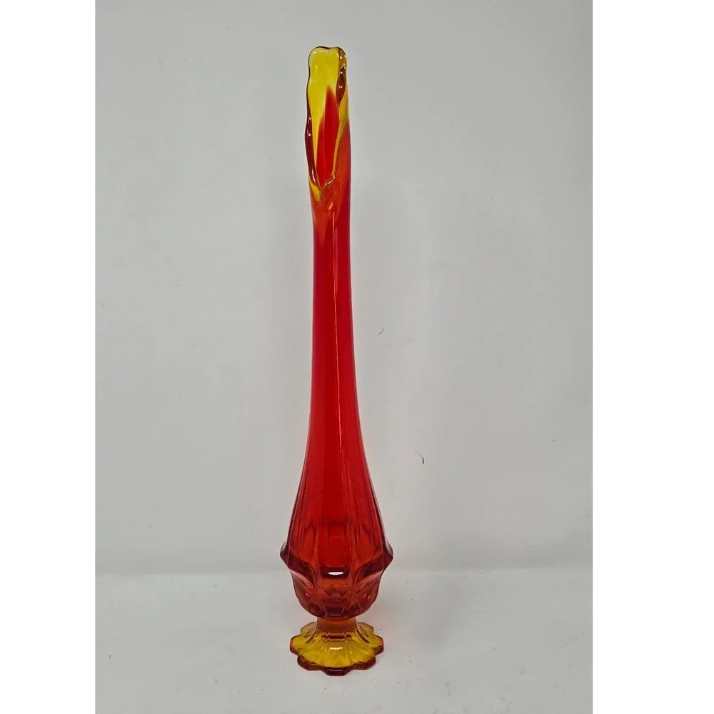 Vtg 1960s Fenton Valencia Amberina swung vase MCM orange bud vase